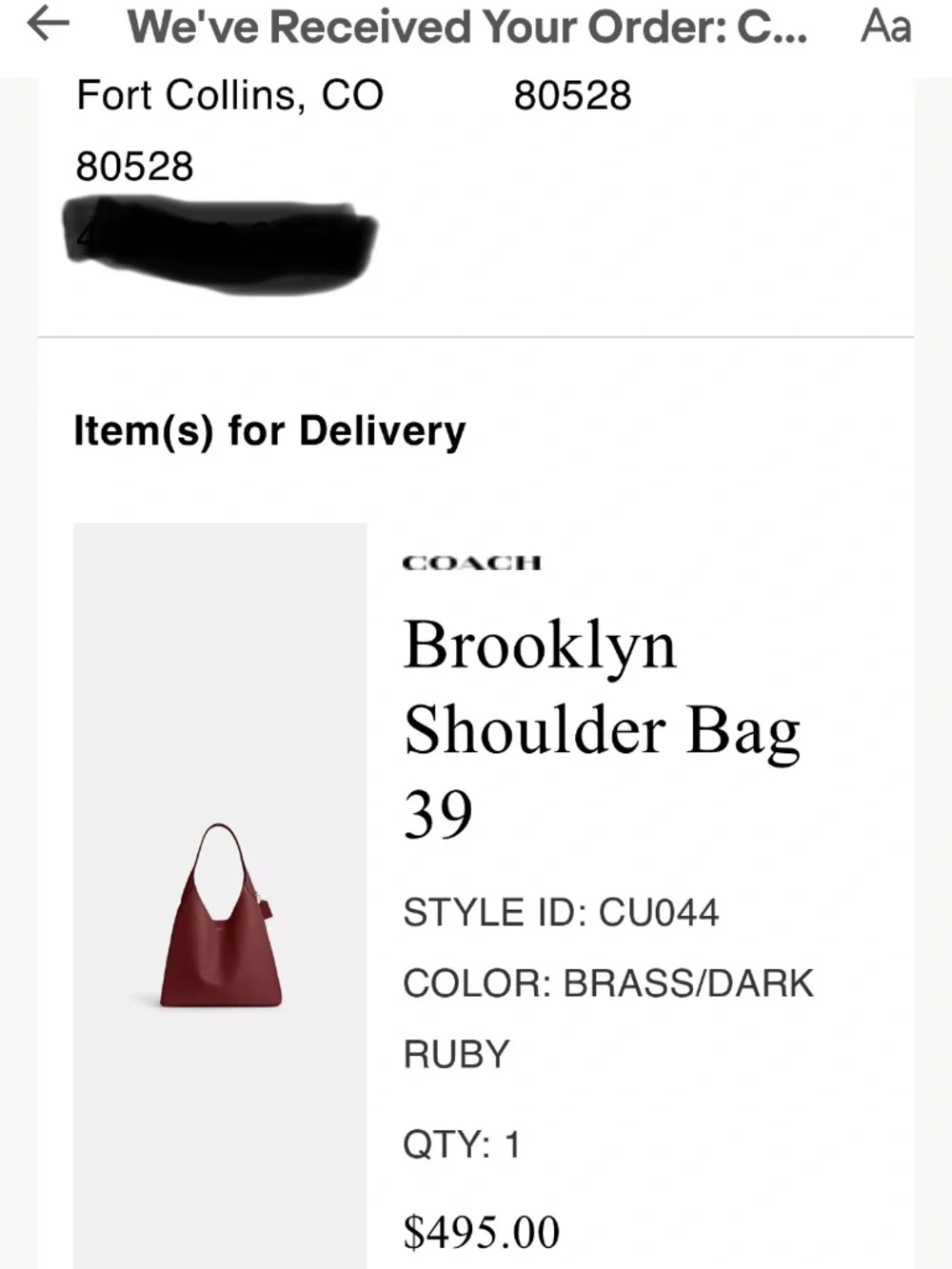 Coach Brooklyn 39 Dark Ruby